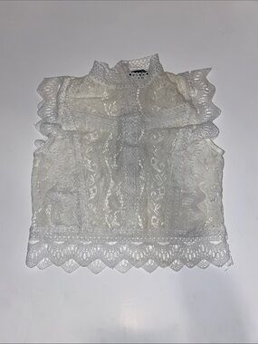 Papermoon White Crochet Lace Mock Neck Top